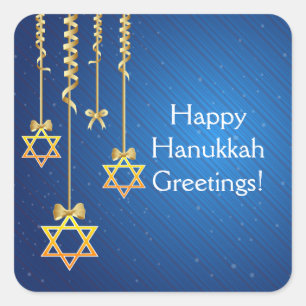 Blue/Gold Dangling Star van David Hanukkah Vierkante Sticker