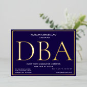 Blue Gold DBA-Afstuderen Folie Uitnodiging (Staand Voorkant)