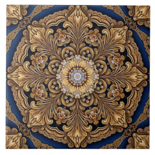 Blue Gold Decorative Ceramic Tile Tegeltje