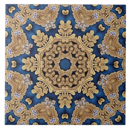 Blue Gold Decorative Ceramic Tile Tegeltje (Voorkant)