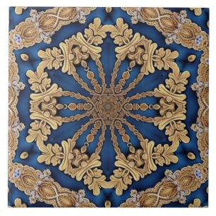 Blue Gold Decorative Ceramic Tile Tegeltje