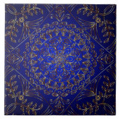 Blue Gold Decorative Ceramic Tile Tegeltje (Voorkant)