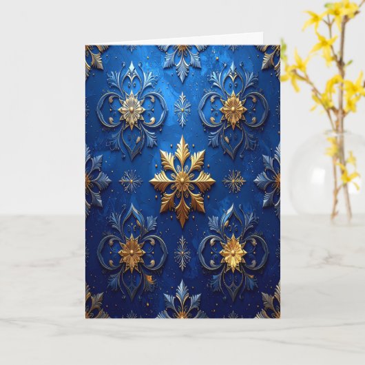 Blue Gold Decorative Holiday Card Kaart (Gele Bloem)