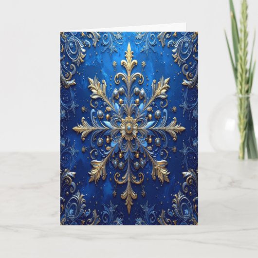Blue Gold Decorative Holiday Card Kaart (Voorkant)