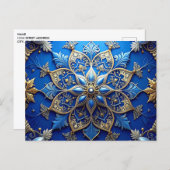 Blue Gold Decorative Holiday Postcard Briefkaart (Voorkant / Achterkant)