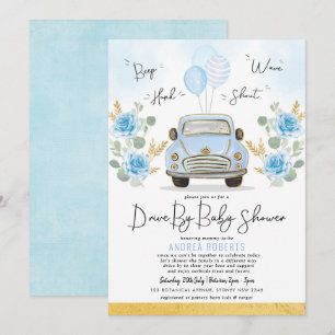 Blue Gold Drive met Baby shower Greenery Retro Car Kaart