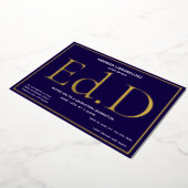 Blue Gold Ed.D Afstuderen Folie Uitnodiging (Gedraaid)