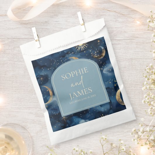 Blue Gold Elegant Celestial Starry Sky Wedding Bedankzakje (Geknipt)