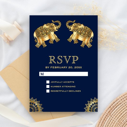 Blue Gold Elephants ethniques Indian RSVP