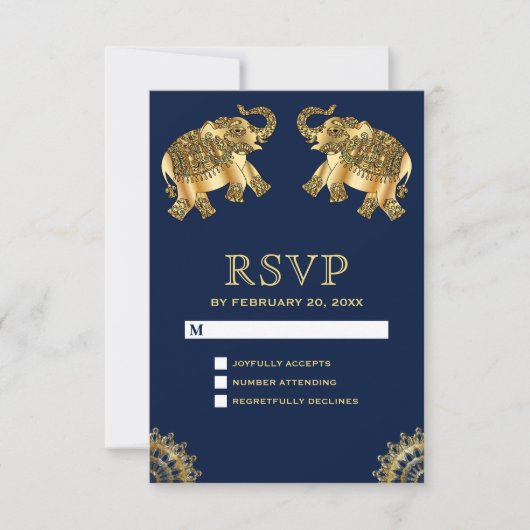 Blue Gold Elephants ethniques Indian RSVP (Devant)