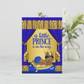 Blue Gold Ethnic Prince Baby Shower Invitations (Debout devant)