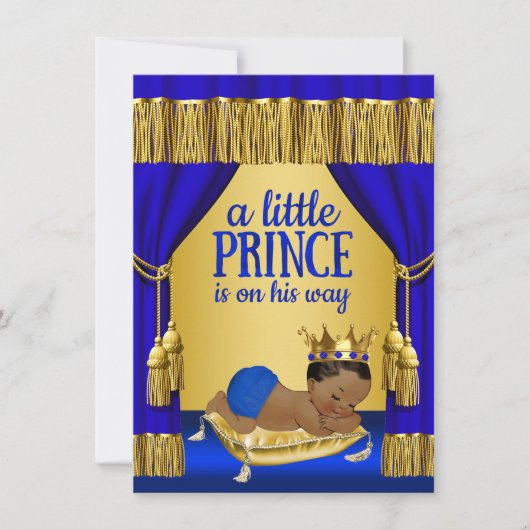 Blue Gold Ethnic Prince Baby Shower Invitations (Devant)