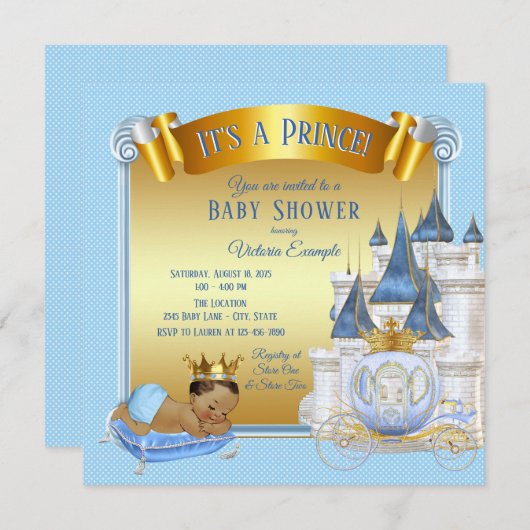 Blue Gold Ethnic Prince Baby Shower Invitations (Devant / Derrière)