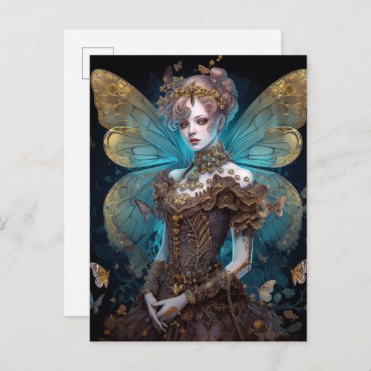 Blue Gold Fairy Fantasy Art Briefkaart (Voorkant / Achterkant)