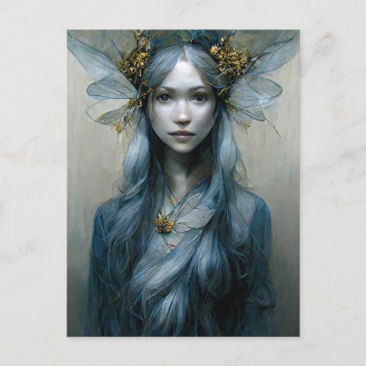 Blue Gold Fairy Fantasy Art Briefkaart (Voorkant)