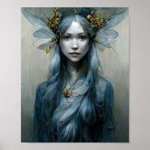 Blue Gold Fairy Fantasy Art Poster