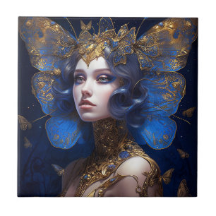 Blue Gold Fairy Fantasy Art Tegeltje