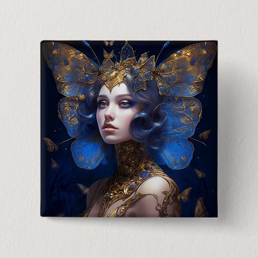 Blue Gold Fairy Fantasy Art Vierkante Button 5,1 Cm (Voorkant)