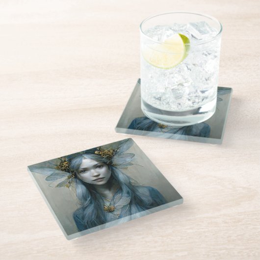 Blue Gold Fairy Fantasy Glazen Onderzetter (Schuin)