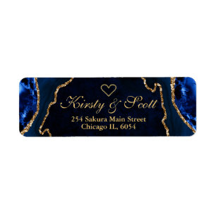 Blue Gold Faux Glitter Agate Wedding Etiket