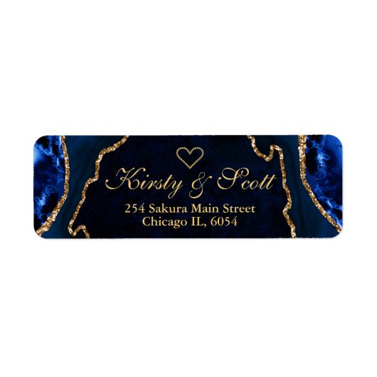 Blue Gold Faux Glitter Agate Wedding Etiket (Voorkant)