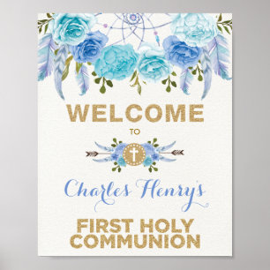Blue Gold Floral drocatcher Communauteit Welkom Poster
