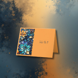 Blue Gold Floral Glas in lood Elegante tafelkaart Bedankkaart