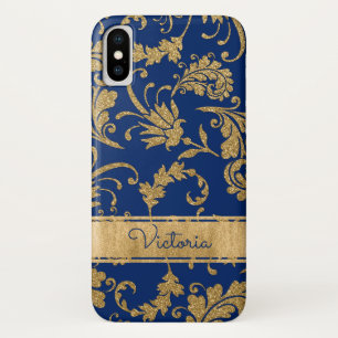 Blue, Gold Floral Hoesje-Mate iPhone X Hoesje