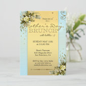 Blue Gold Floral Moederdag Brunch Uitnodiging (Staand voorkant)