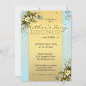 Blue Gold Floral Mothers Day Brunch Invitation (Devant)