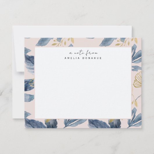 Blue Gold Floral Pattern Specialized Stationery Notitiekaartje (Voorkant)