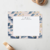 Blue Gold Floral Pattern Specialized Stationery Notitiekaartje (Voorkant / Achterkant in situ)