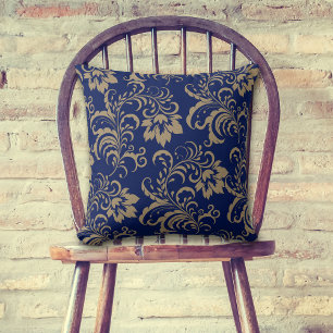 Blue Gold Floral Swirl Kussen