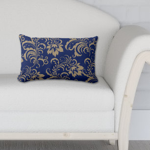 Blue Gold Floral Swirl Kussen