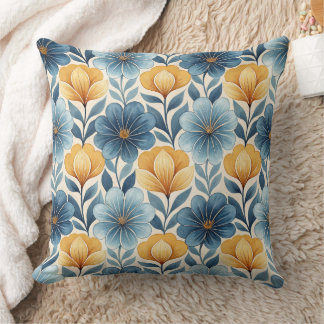 Blue & Gold Floral Throw Pillow Kussen