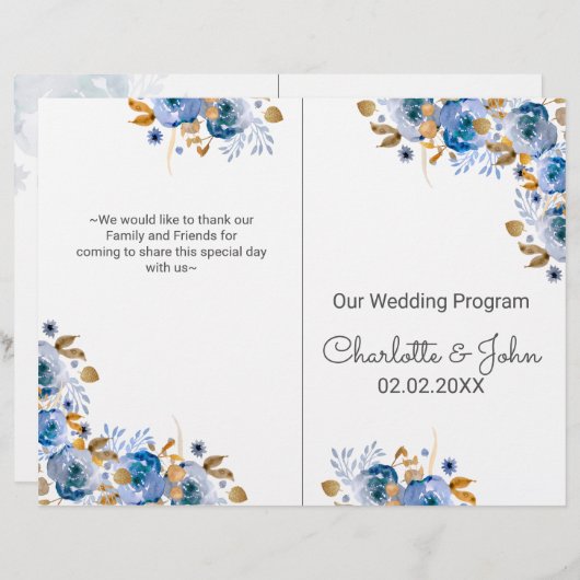 Blue Gold Floral Wedding (Voorkant / Achterkant)