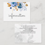 Blue Gold Floral Wedding Informatiekaartje (Voorkant / Achterkant)