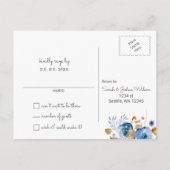 Blue Gold Floral Wedding Uitnodiging Briefkaart (Achterkant)