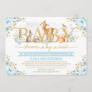 Blue Gold Floral Woodland Deer Baby shower by Mail Kaart