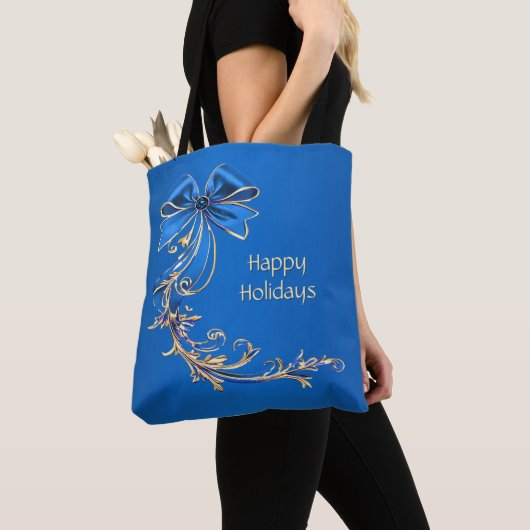 Blue Gold Flower Holiday Canvas tas (Dichtbij)