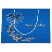 Blue Gold Flower Holiday Gift Bag Groot Cadeauzakje (Voorkant)