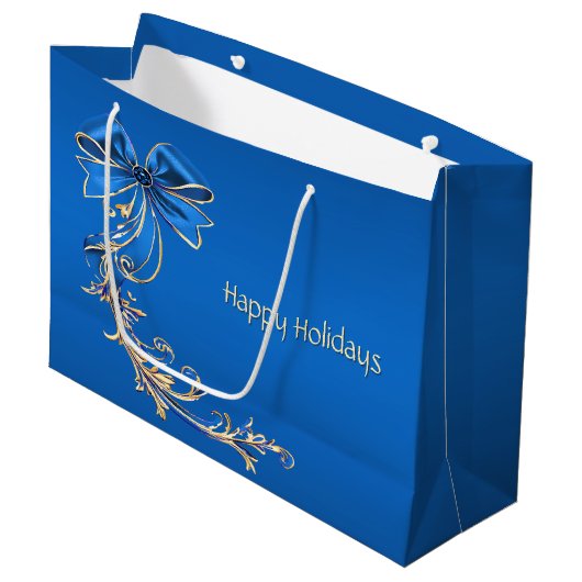 Blue Gold Flower Holiday Gift Bag Groot Cadeauzakje (Voorkant Gekanteld)