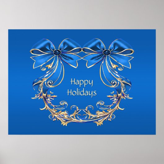 Blue Gold Flower Holiday Poster (Voorkant)