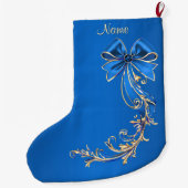 Blue Gold Flower Holiday Stocking Grote Kerstsok (Achterkant)