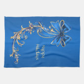 Blue Gold Flower Serviette de cuisine de vacances (Horizontal)