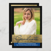 Blue Gold Foil Effect Foto Afstuderen Kaart (Voorkant / Achterkant)