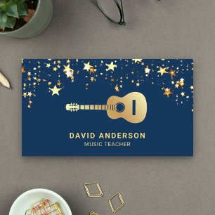 Blue Gold Foil Gitaar Muziek Leraar Gitarist Visitekaartje