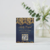 Blue Gold Foil Lace QR Code RSVP Weduwwebsite Informatiekaartje (Staand voorkant)