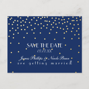Blue & Gold Foil Stippen Save The Date Briefkaart