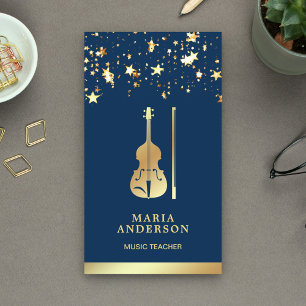 Blue Gold Foil Violin Music Teacher Violinist Visitekaartje